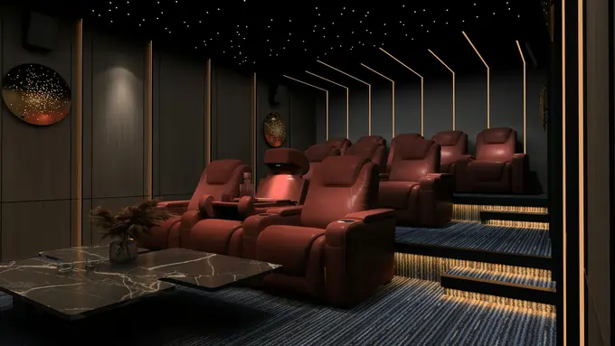 High-end features like a home theater, gym, and pool
