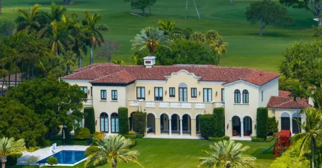Exterior view of Jeffrey Bezos House showcasing modern architecture, lush landscaping, and luxury design elements reflecting his billionaire lifestyle.