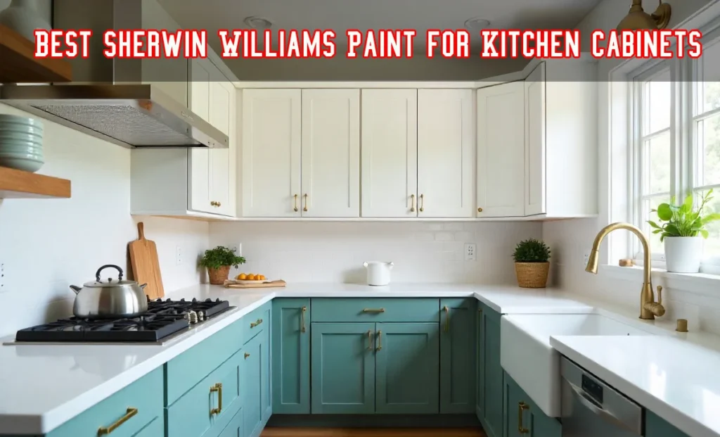 Best Sherwin Williams Paint for Kitchen Cabinets in a bright modern kitchen with white cabinets and stylish design.