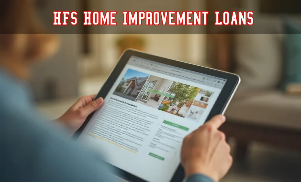 Homeowner planning a 2025 remodel with HFS Home Improvement Loans, reviewing terms in a cozy, modern home setting.