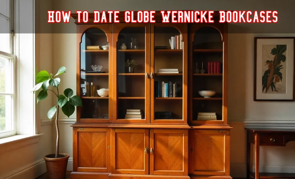 Globe Wernicke modular bookcase with oak wood, glass doors, and brass hardware for How to Date Globe Wernicke Bookcases.